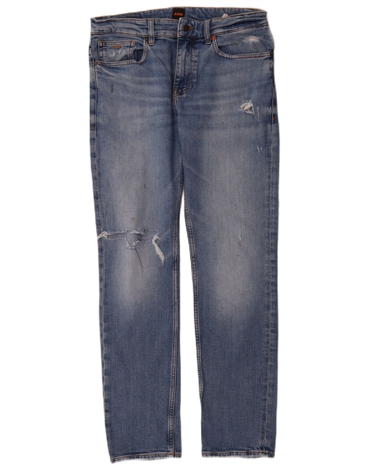 Hugo Boss Mens Distressed Slim Jeans W32 L32 Blue Cotton