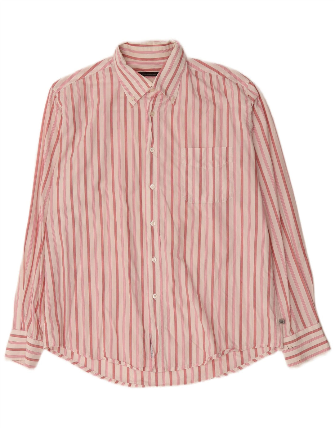 Sergio Tacchini Mens Shirt Large Pink Striped Cotton