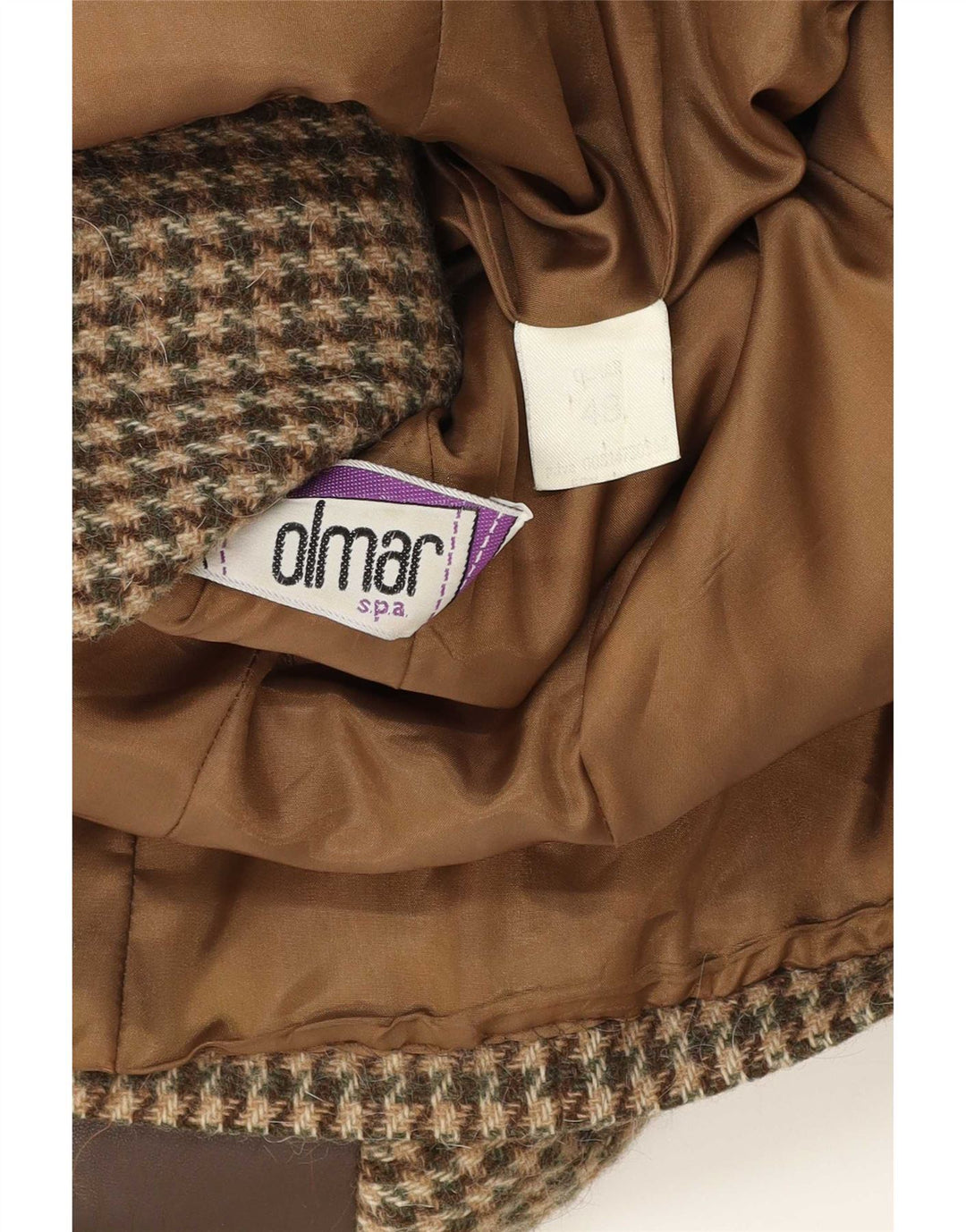 Vintage Womens 2 Button Blazer Jacket IT 48 XL Brown Houndstooth Wool