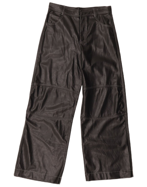 Zara Womens Wide Leg Faux Leather Trousers Medium W30 L31 Black