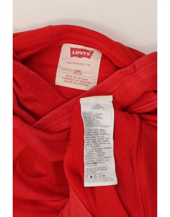 LEVI'S Boys Graphic Hoodie Jumper 13-14 Years Red Cotton