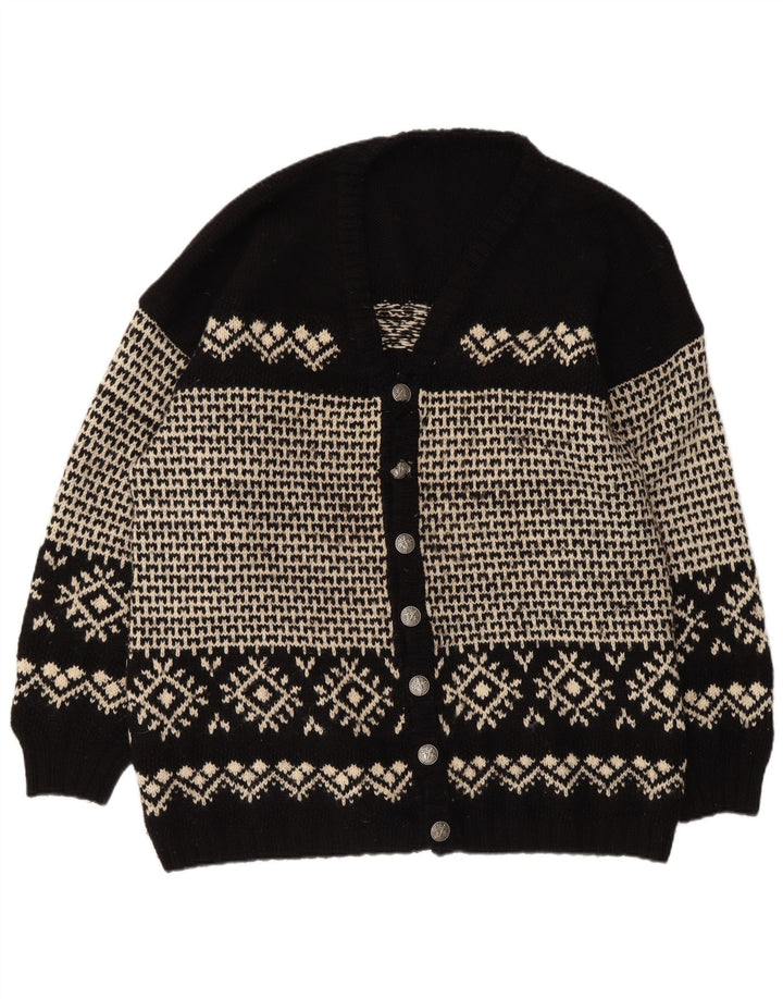 Vintage Mens Cardigan Sweater XL Black Fair Isle