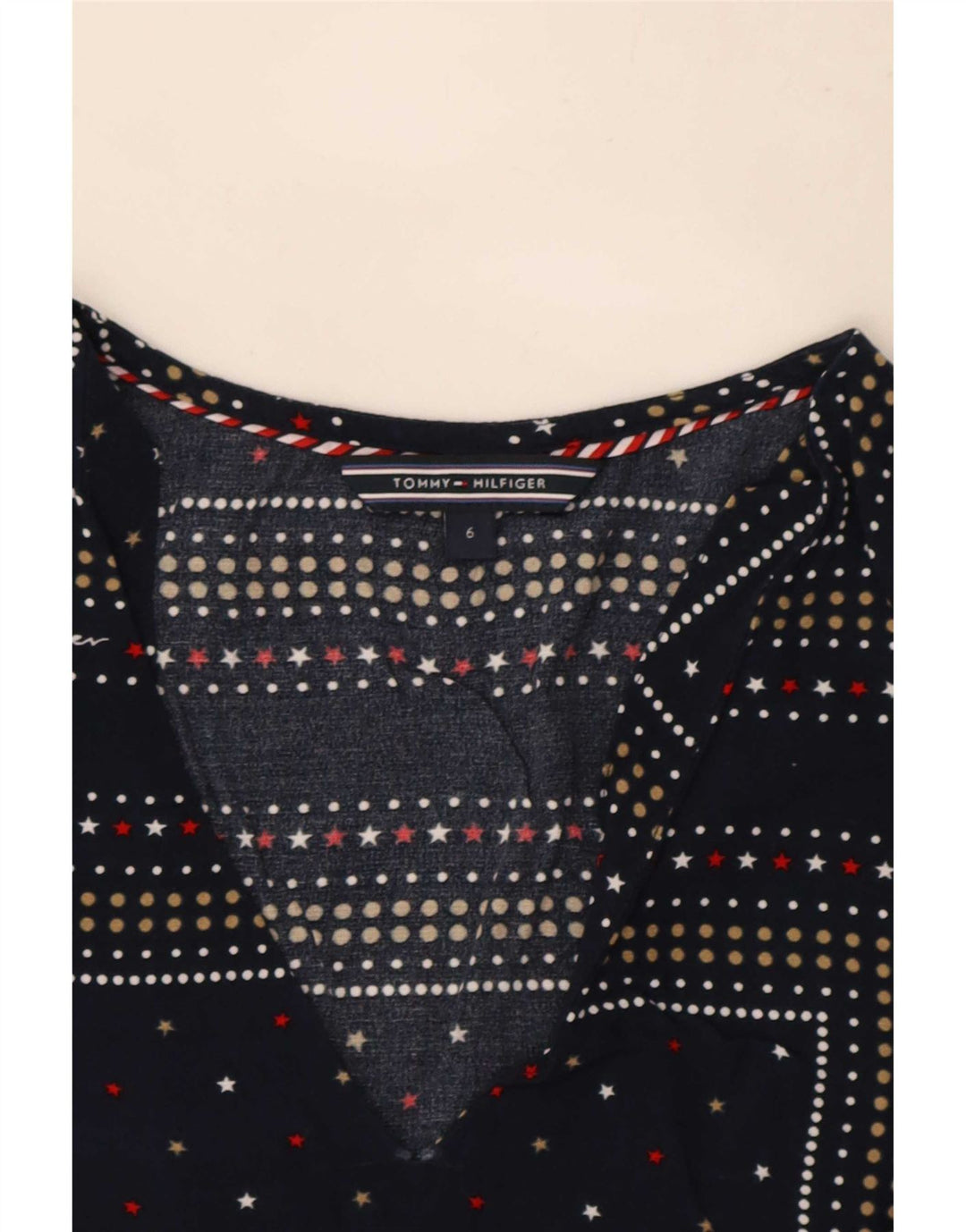 Tommy Hilfiger Womens Blouse Top US 6 Medium Navy Blue Spotted