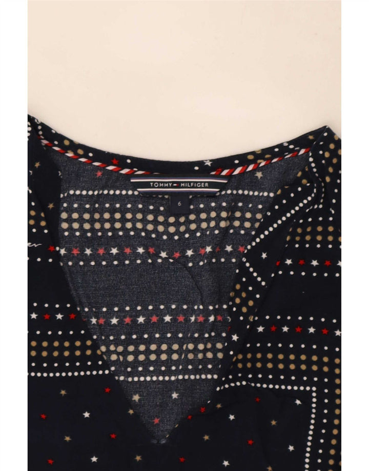 Tommy Hilfiger Womens Blouse Top US 6 Medium Navy Blue Spotted