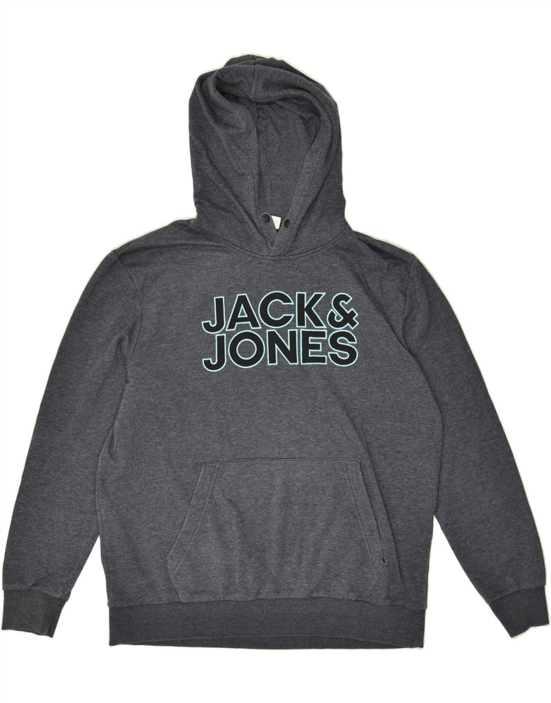 JACK & JONES Mens Graphic Hoodie Jumper 2XL Grey Pinstripe Cotton | Vintage Jack & Jones | Thrift | Second-Hand Jack & Jones | Used Clothing | Messina Hembry 