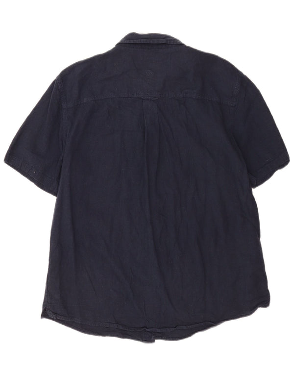 Fat Face Mens Short Sleeve Shirt Large Navy Blue Linen