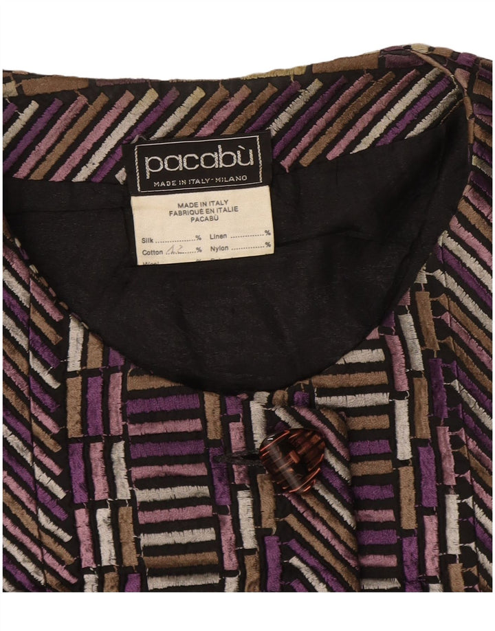 Vintage Womens 4 Button Blazer Jacket UK 14 Medium Purple Geometric Silk