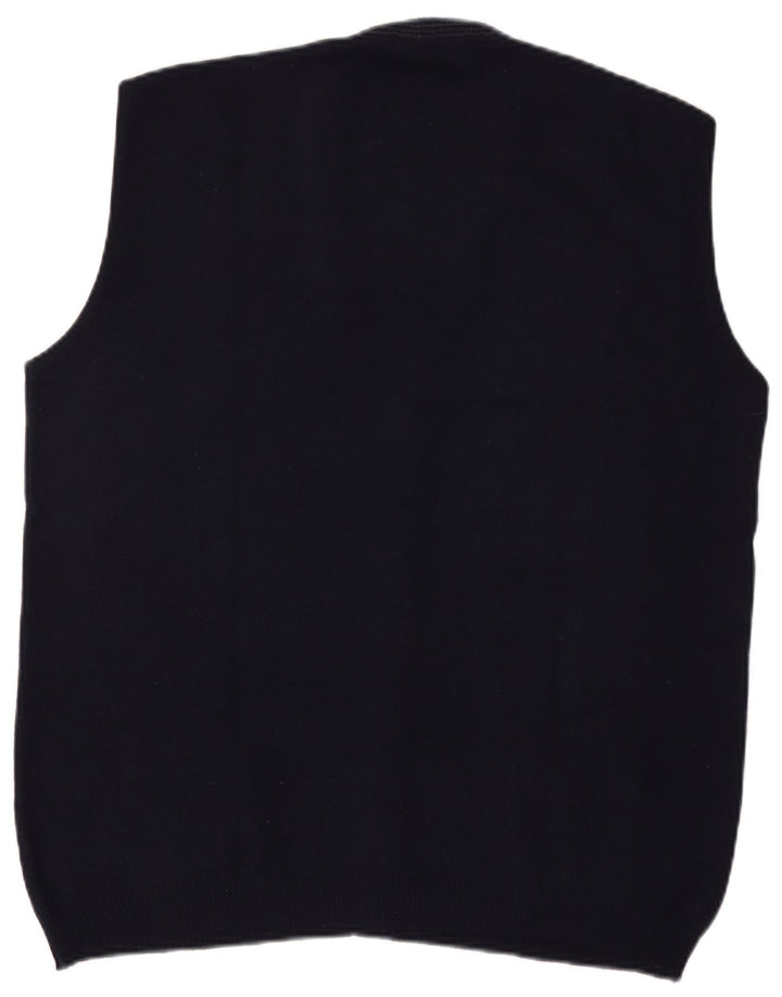 Bernardini Mens Sleeveless Cardigan Sweater Large Navy Blue Check Wool