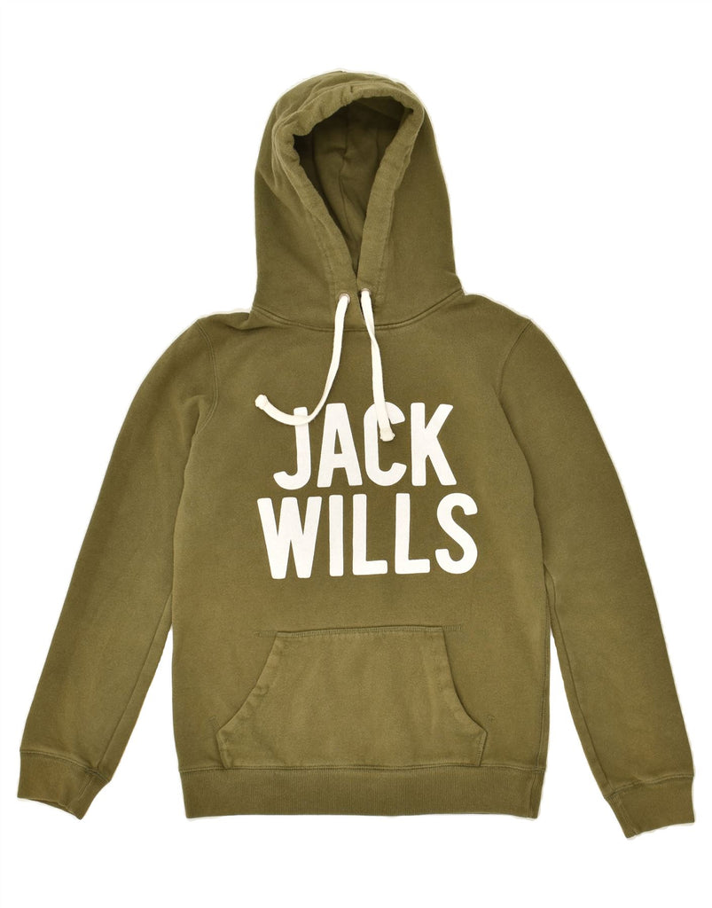 JACK WILLS Womens Graphic Hoodie Jumper UK 6 XS  Green Cotton | Vintage Jack Wills | Thrift | Second-Hand Jack Wills | Used Clothing | Messina Hembry 