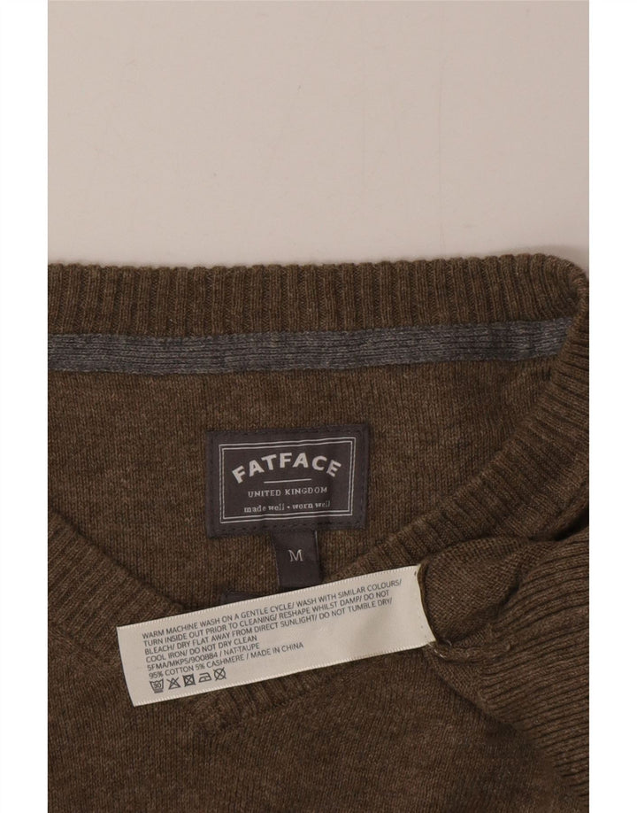 Fat Face Mens V-Neck Jumper Sweater Medium Khaki Cotton
