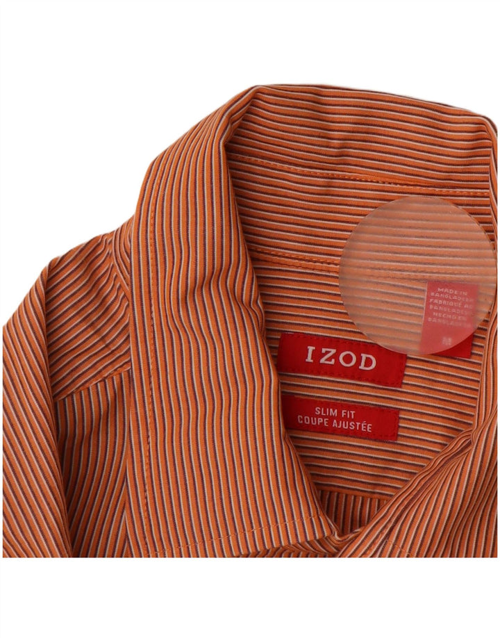 IZOD Mens Slim Fit Shirt Medium Orange Pinstripe Cotton