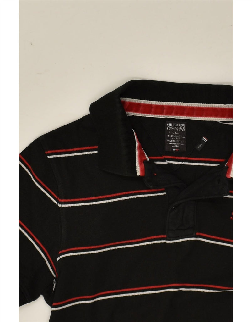 TOMMY HILFIGER Mens Slim Polo Shirt Large Black Striped Cotton | Vintage Tommy Hilfiger | Thrift | Second-Hand Tommy Hilfiger | Used Clothing | Messina Hembry 