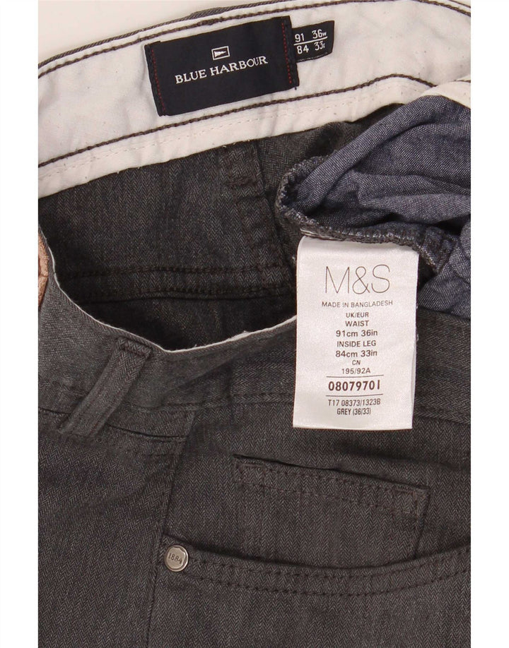 Marks & Spencer Mens Blue Harbour Straight Casual Trousers W36 L33 Grey