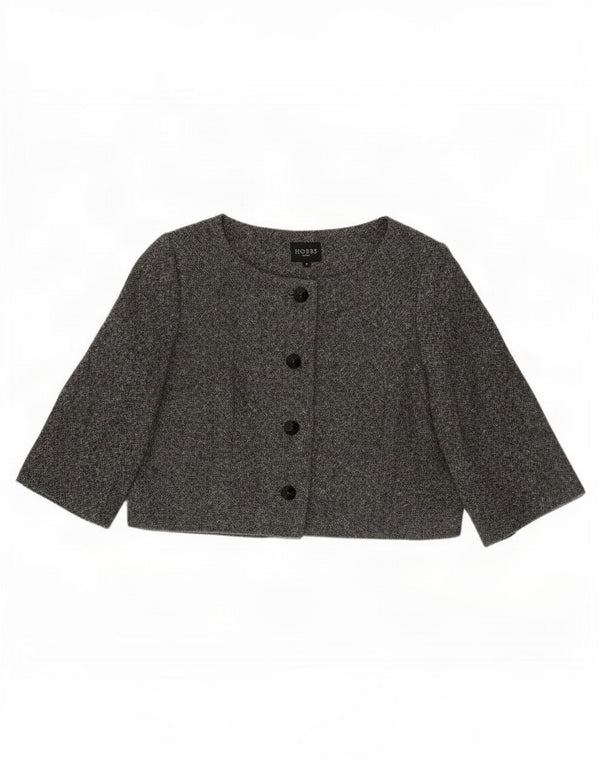 Hobbs Womens 3/4 Sleeve Bolero Jacket UK 16 Large Grey Wool