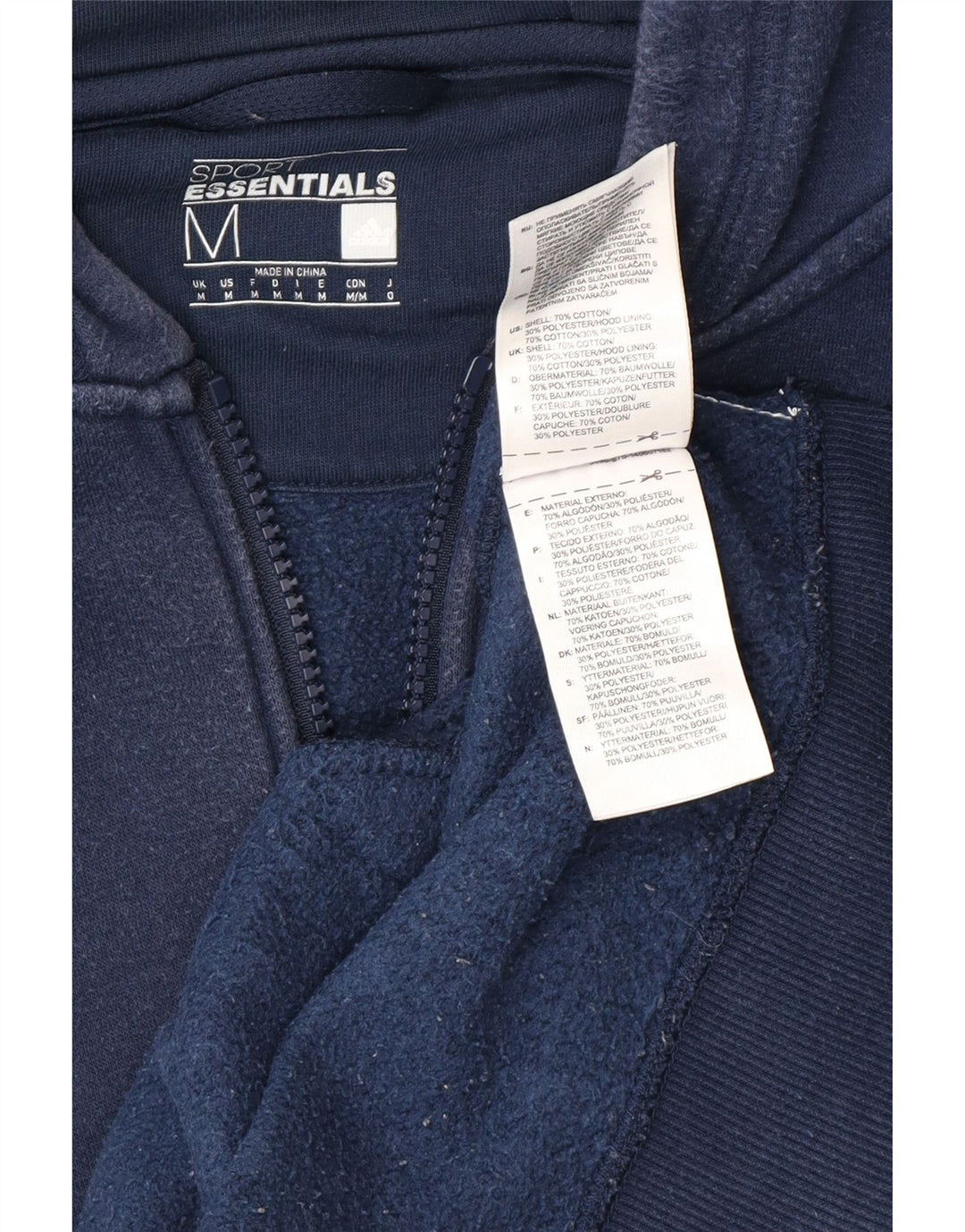ADIDAS Mens Zip Hoodie Sweater Medium Navy Blue Cotton