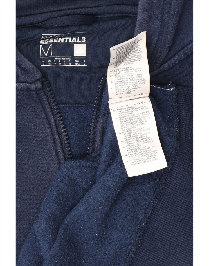 ADIDAS Mens Zip Hoodie Sweater Medium Navy Blue Cotton