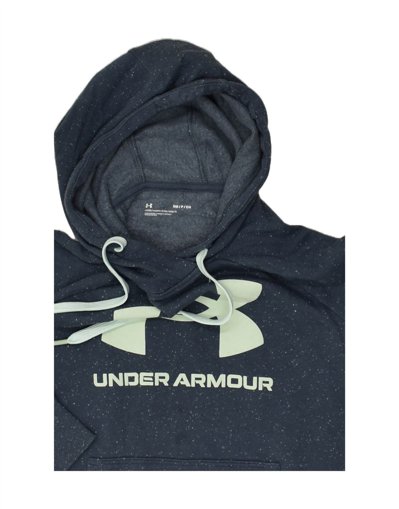 UNDER ARMOUR Womens Graphic Hoodie Jumper UK 10 Small Navy Blue Flecked | Vintage Under Armour | Thrift | Second-Hand Under Armour | Used Clothing | Messina Hembry 