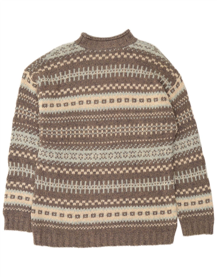 Vintage Mens Turtle Neck Jumper Sweater Large Grey Fair Isle Wool