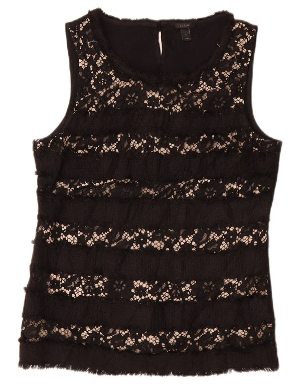 J. CREW Womens Sleeveless Blouse Top UK 10 Small Black Floral Viscose