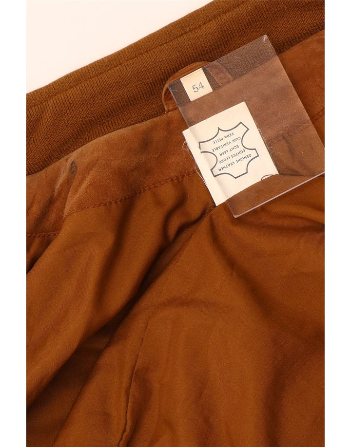 VINTAGE Mens Suede Bomber Jacket IT 54 2XL Beige Leather