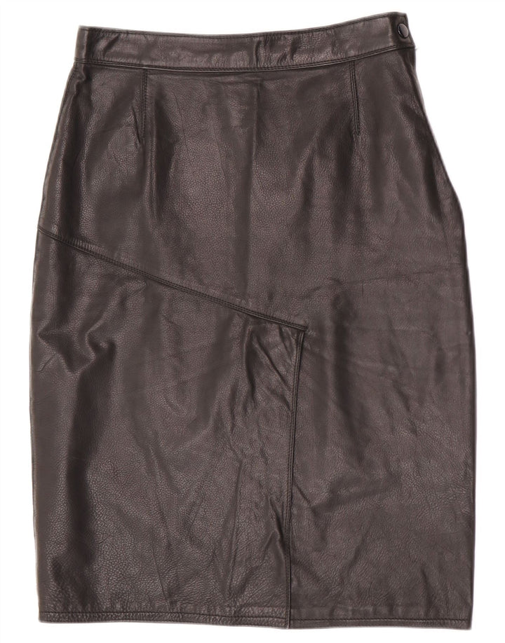 Vintage Womens High Waist Leather Skirt IT 42 Medium W26 Black