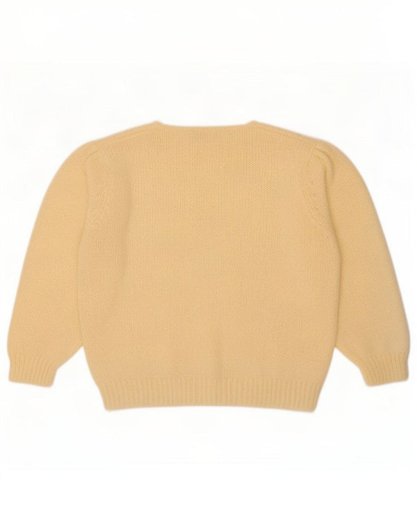 Vintage Womens Boat Neck Jumper Sweater EU 46/48 XL Yellow Floral Acrylic