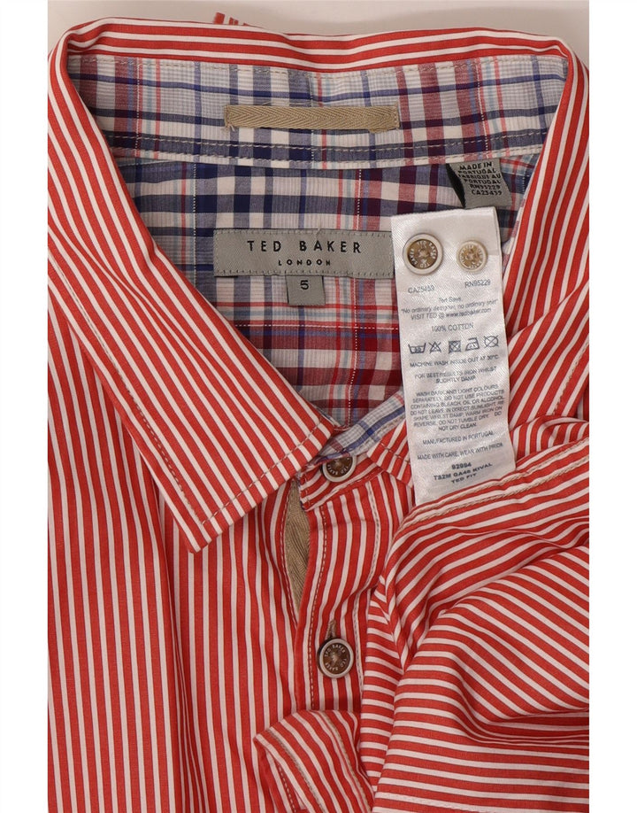 TED BAKER Mens Shirt Size 5 XL Red Pinstripe Cotton