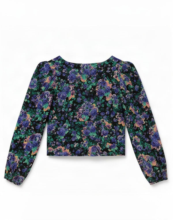 Zara Womens Long Sleeve Crop Blouse Top UK 6 XS Multicoloured Floral