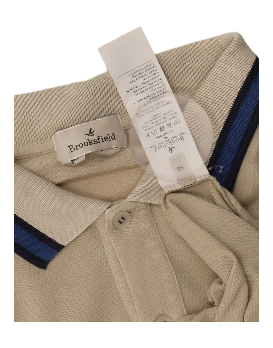 Brooksfield Mens Polo Shirt IT 50 Medium Beige Colourblock Cotton