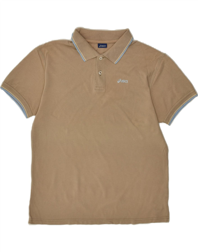 ASICS Mens Polo Shirt Large Beige Cotton | Vintage Asics | Thrift | Second-Hand Asics | Used Clothing | Messina Hembry 