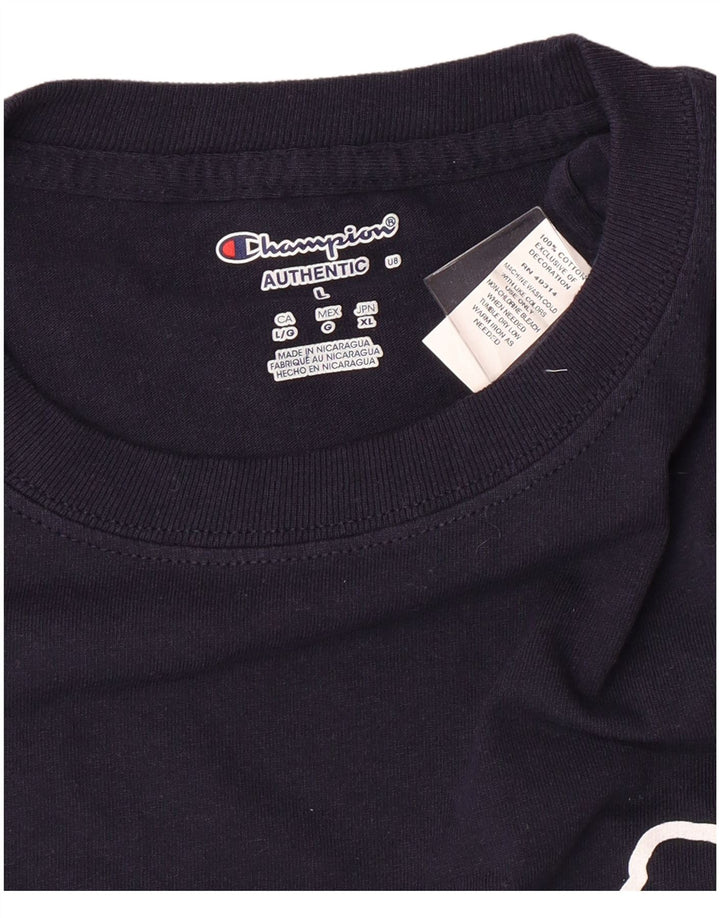 CHAMPION Mens Graphic T-Shirt Top Large Navy Blue Cotton