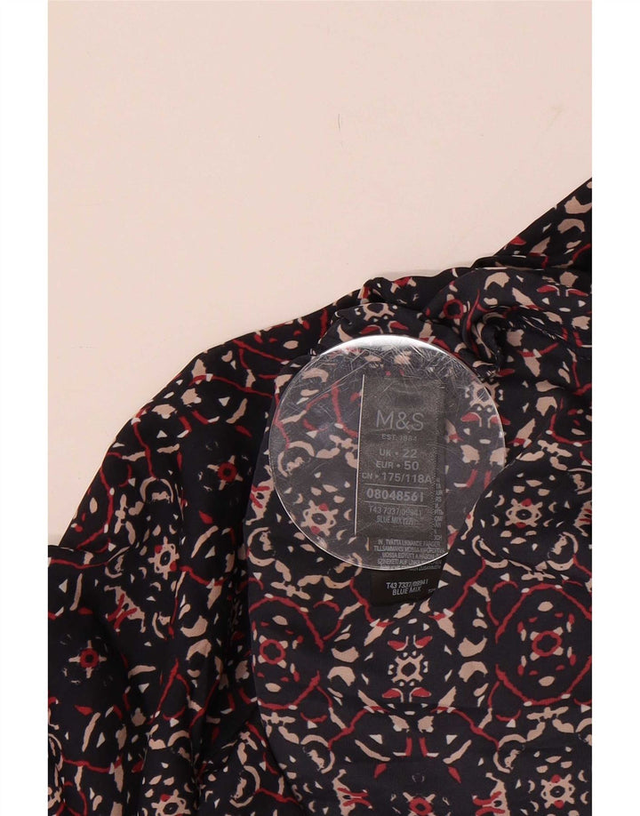 Marks & Spencer Womens Abstract Pattern Blouse Top UK 22 3XL Navy Blue
