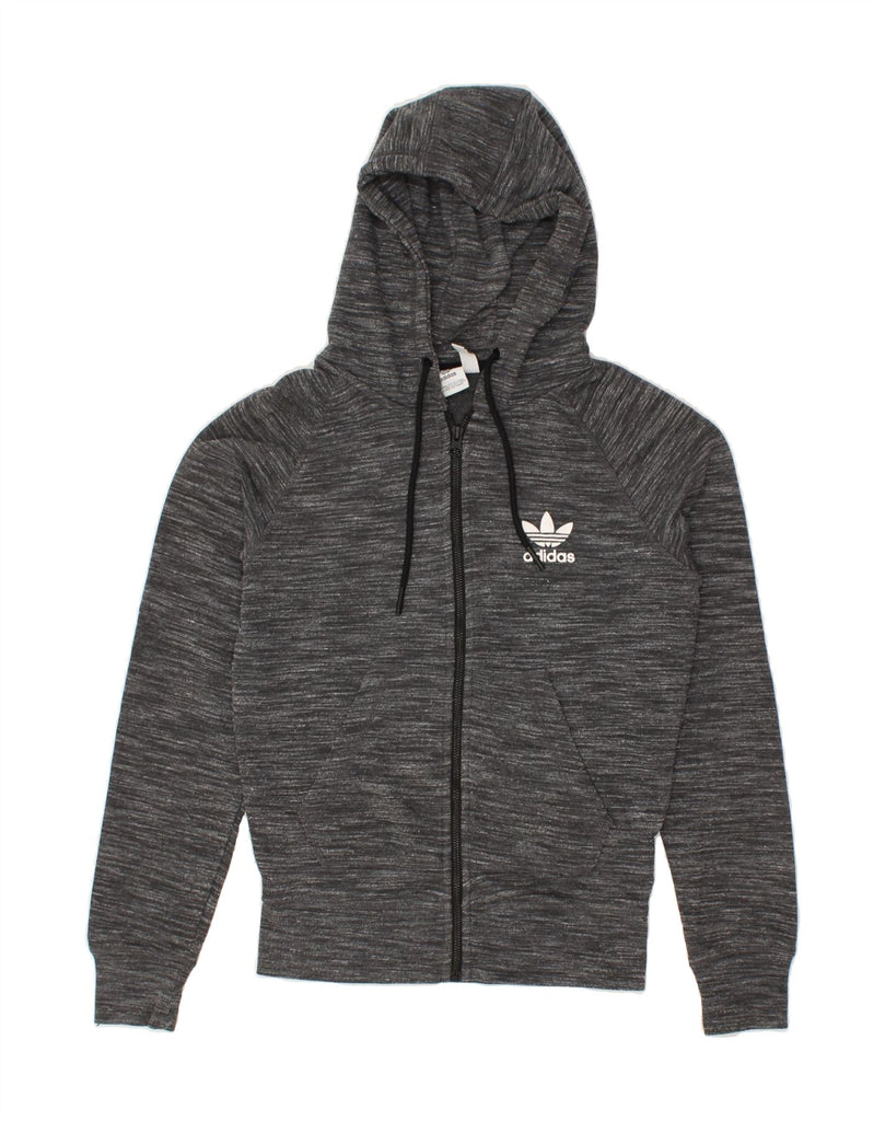 ADIDAS Womens Zip Hoodie Sweater UK 8 Small Grey Flecked Cotton | Vintage Adidas | Thrift | Second-Hand Adidas | Used Clothing | Messina Hembry 