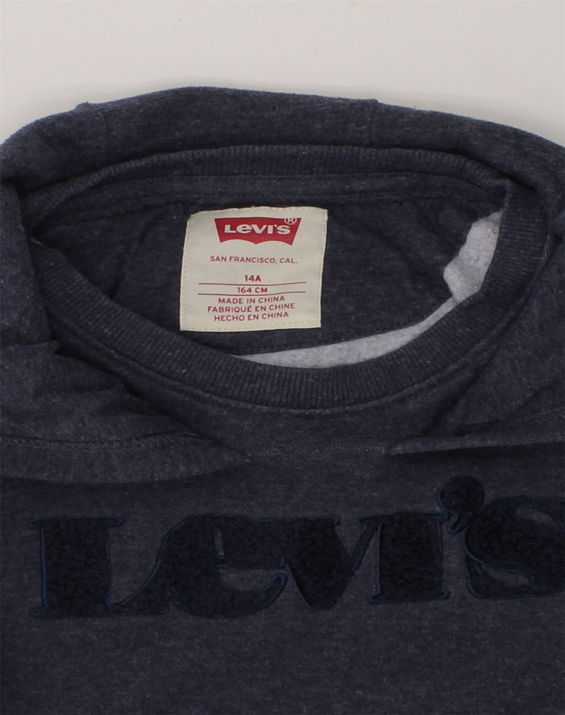 LEVI'S Boys Graphic Hoodie Jumper 13-14 Years Navy Blue Cotton | Vintage Levi's | Thrift | Second-Hand Levi's | Used Clothing | Messina Hembry 