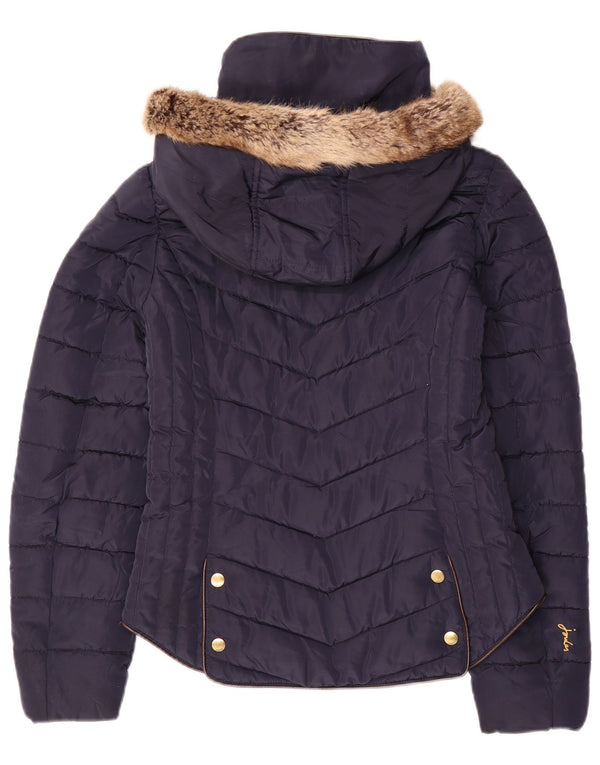 JOULES Womens Hooded Padded Jacket UK 8 Small Navy Blue Polyester