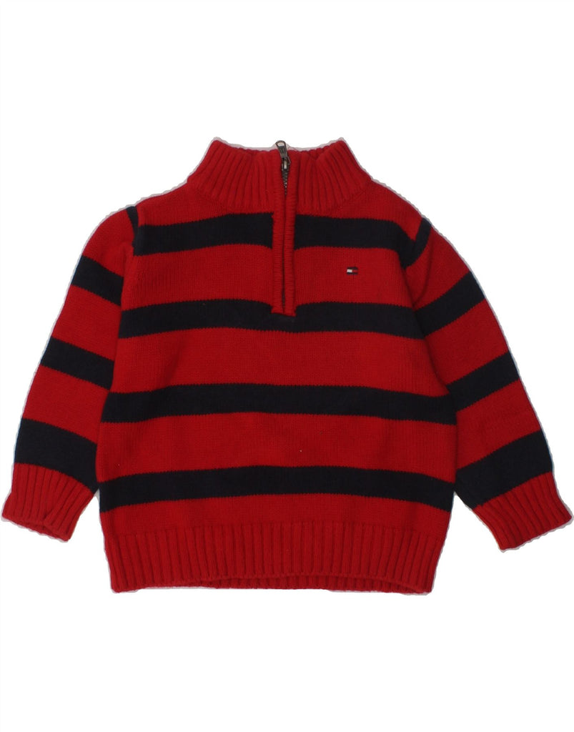 TOMMY HILFIGER Baby Boys Zip Neck Jumper Sweater 18-24 Months Red Striped | Vintage Tommy Hilfiger | Thrift | Second-Hand Tommy Hilfiger | Used Clothing | Messina Hembry 