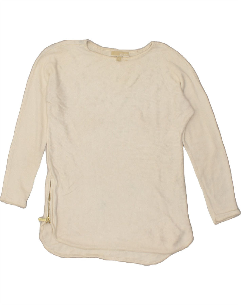 MICHAEL KORS Womens Boat Neck Jumper Sweater UK 10 Small Off White Cotton Vintage Michael Kors and Second-Hand Michael Kors from Messina Hembry 