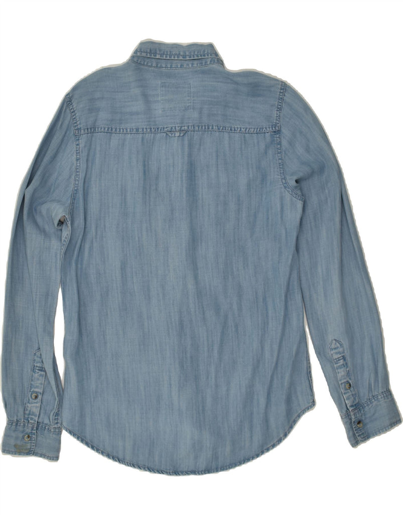 ABERCROMBIE & FITCH Womens Denim Shirt UK 10 Small Blue Lyocell Vintage Abercrombie & Fitch and Second-Hand Abercrombie & Fitch from Messina Hembry 