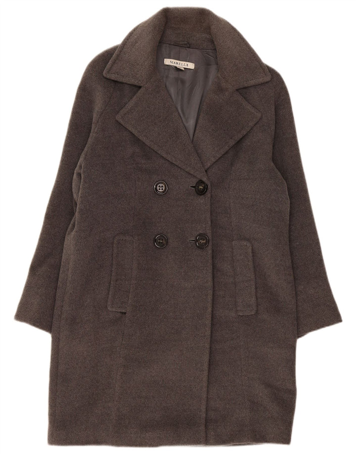 Marella Womens Double Breasted Coat UK 14 Large Grey Wool