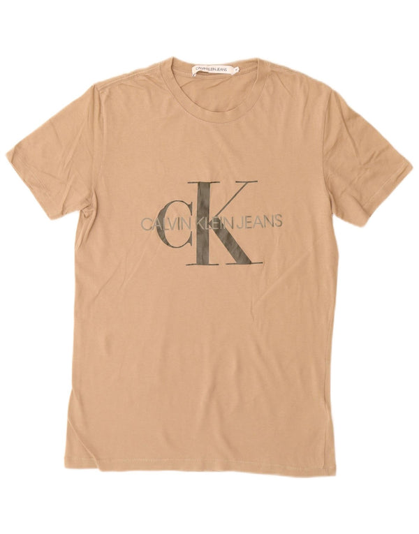 CALVIN KLEIN JEANS Mens Graphic T-Shirt Top Medium Brown Cotton
