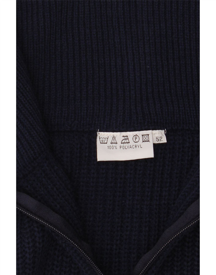 Vintage Mens Zip Neck Jumper Sweater IT 52 Large Navy Blue Polyacrylic