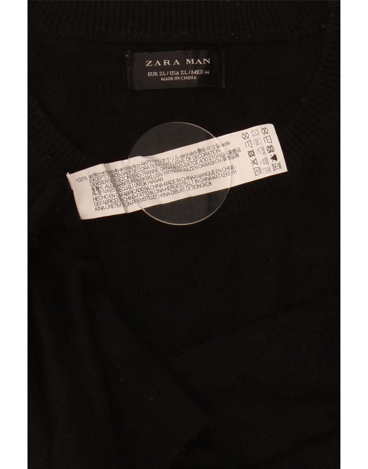 Zara Mens Crew Neck Jumper Sweater XL Black Acrylic