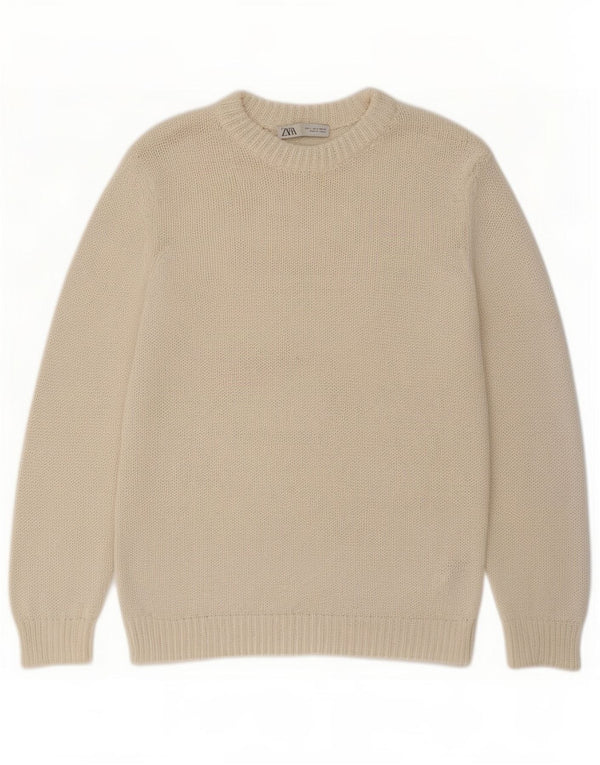 Zara Womens Oversized Crew Neck Jumper Sweater UK 10 Small Off White