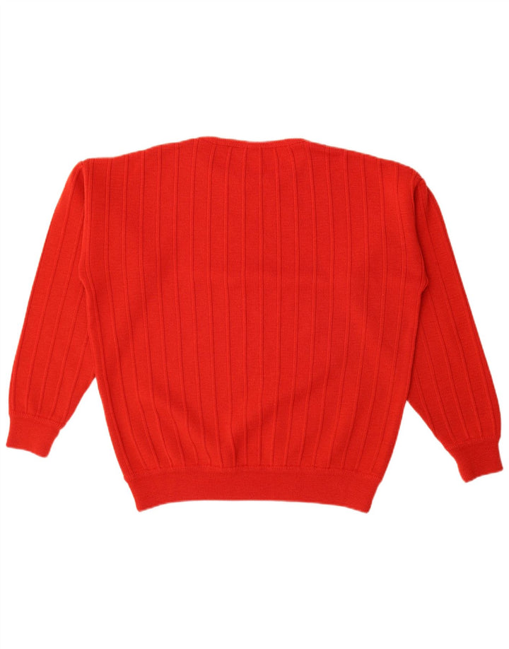 Vintage Womens Oversized Crew Neck Jumper Sweater UK 14 Medium Red Striped