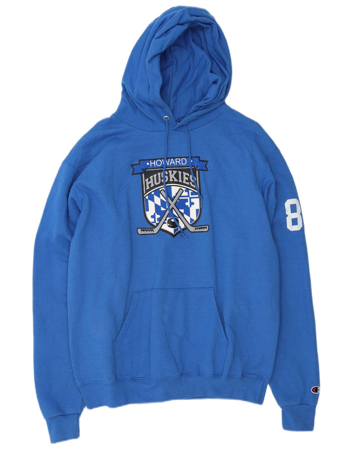 Champion Mens Huskies Graphic Hoodie Jumper Medium Blue Cotton