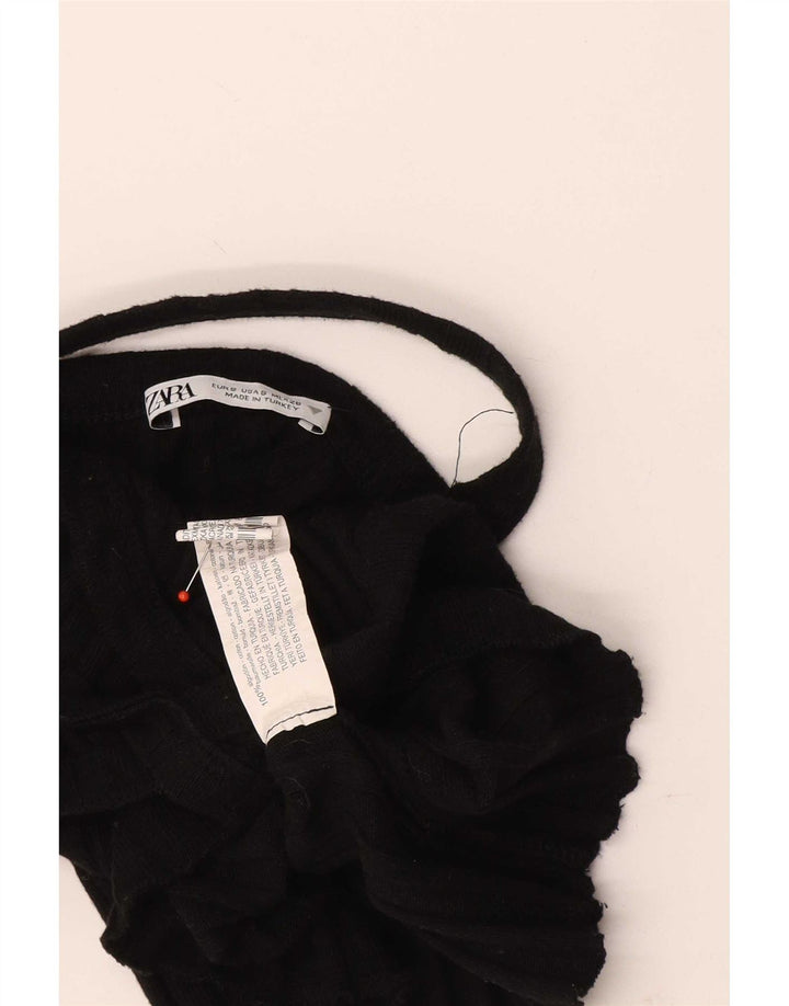 Zara Womens Crop Halter Top UK 8 Small Black Cotton