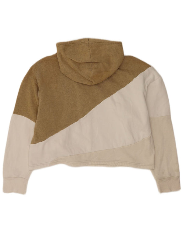 Puma Womens Crop Oversized Hoodie Jumper UK 14 Medium Beige Colourblock