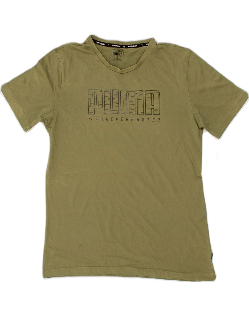 PUMA Mens Graphic T-Shirt Top Medium Khaki Cotton | Vintage Puma | Thrift | Second-Hand Puma | Used Clothing | Messina Hembry 