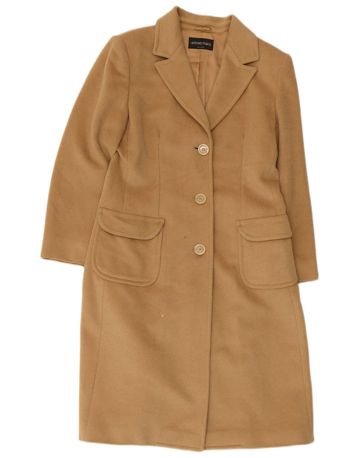Antonio Fusco Womens 3 Button Overcoat IT 44 Medium Beige Wool