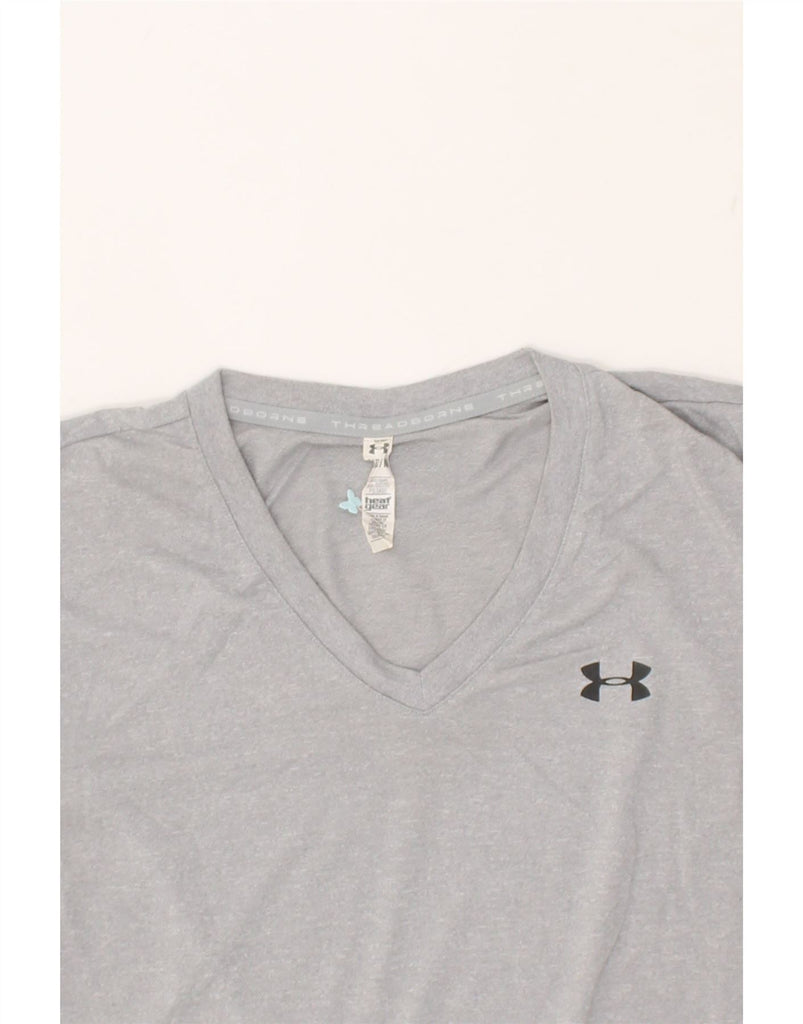 UNDER ARMOUR Womens Heat Gear T-Shirt Top UK 14 Medium Grey | Vintage Under Armour | Thrift | Second-Hand Under Armour | Used Clothing | Messina Hembry 